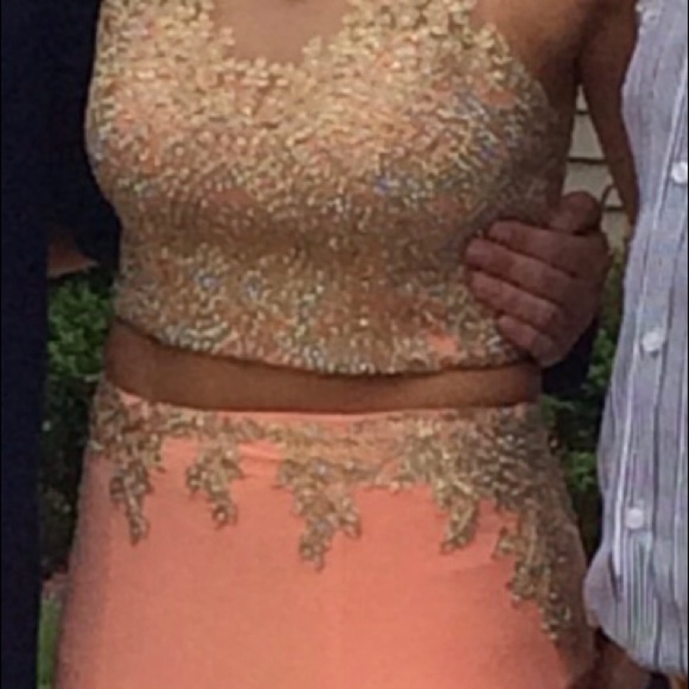Blush two piece prom dress
